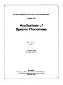 Copertina  Applications of speckle phenomena : San Diego, Juy 29-30, 1980