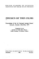 Copertina  Physics of thin films : proceedings of the 1st National Autumn School Szczyrk, October 19th-25th, 1979