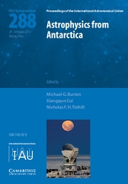 Copertina  Astrophysics from Antarctica : proceedings of the 288. symposium of the International Astronomical Union held in Beijing, China, August 20-24, 2012