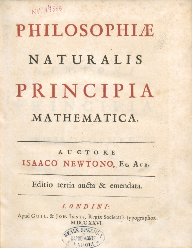 Copertina  Philosophiæ naturalis principia mathematica. Auctore Isaaco Newtono, ..